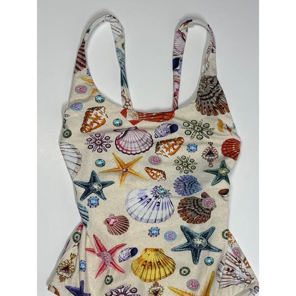 Gottex Round Neck One-Piece Swimsuit Sea Shells Starfish Size 14 23WS137 - Picture 3 of 15